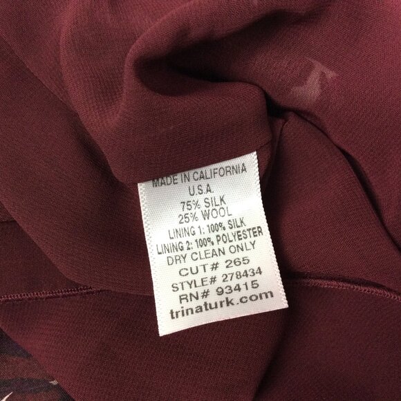 Trina Turk Mini Dress Silk Wool Romantic Feminine Burgundy 2 - Picture 4 of 7